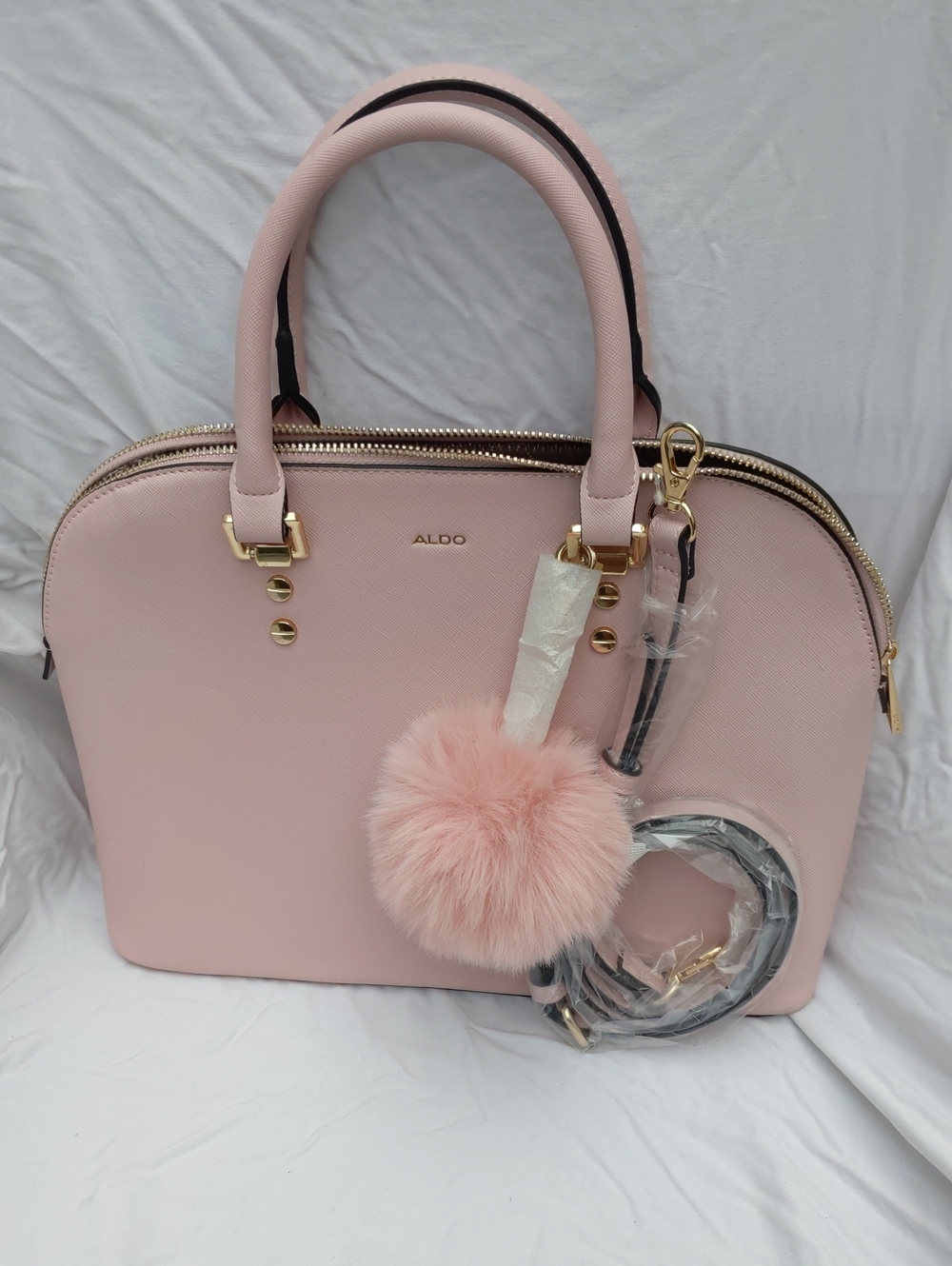 Aldo Light Pink Structured Tote with Fluffy Pom